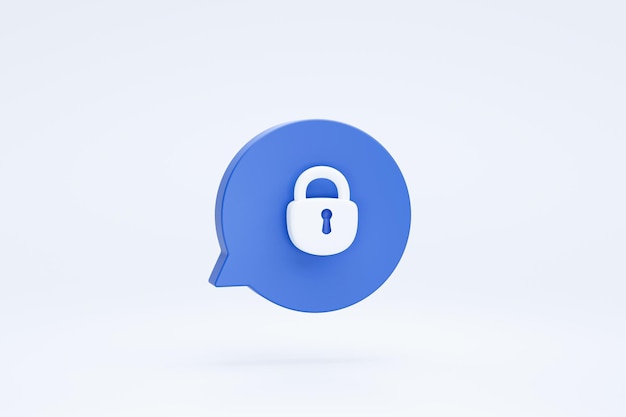 Icono 3d de privacidad de protección de seguridad de candado bloqueado en el chat de voz de burbuja