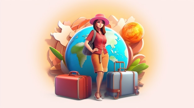 Foto gratuita icono 3d para viajar con una mujer