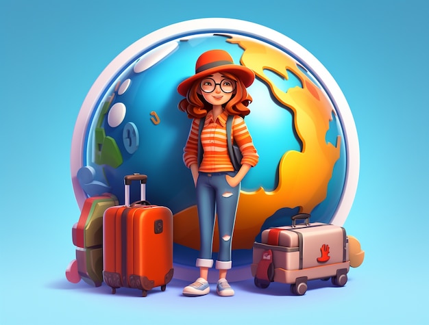 Foto gratuita icono 3d para viajar con una mujer