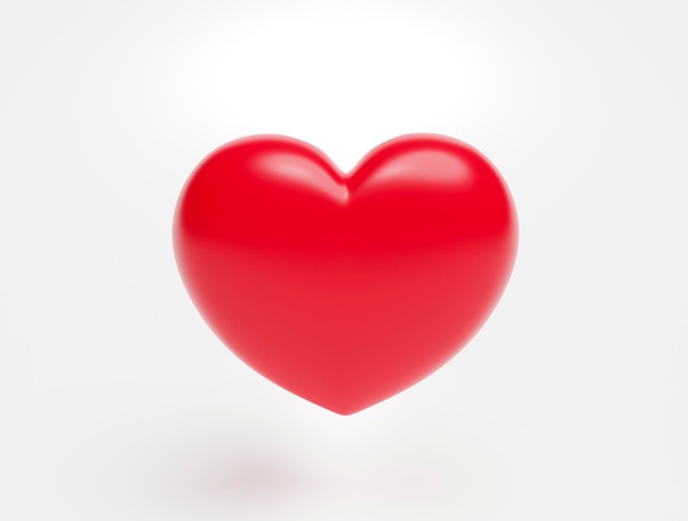 Icono de dibujos animados de corazón rojo signo o símbolo concepto de romance de San Valentín sobre fondo blanco ilustración 3d