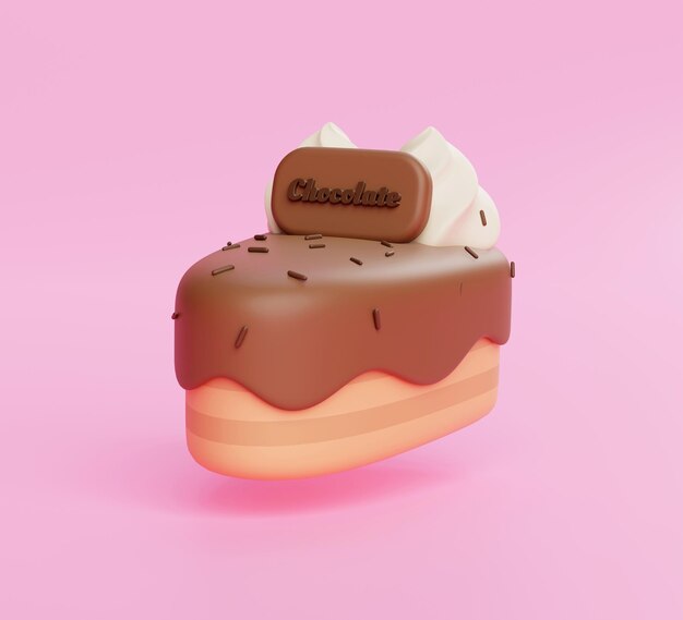 Icono de pastel de chocolate signo o símbolo en dibujos animados de ilustración 3d de fondo rosa