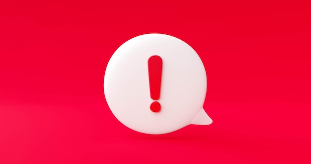 Icono de recordatorio de notificación de alerta de peligro rojo ilustración 3d de fondo de símbolo de burbuja de mensaje de chat