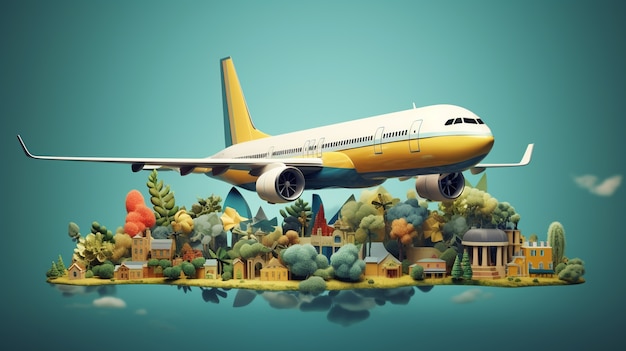 Foto gratuita icono de viaje 3d con avión