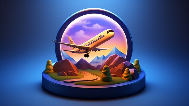 Icono de viaje 3D con avión