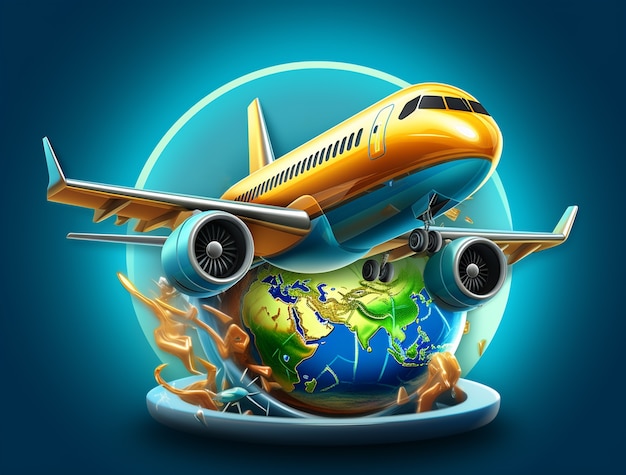 Icono de viaje 3D con avión