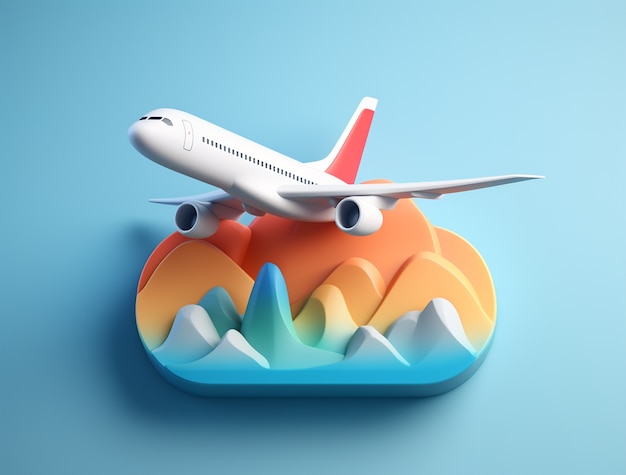 Icono de viaje 3D con avión
