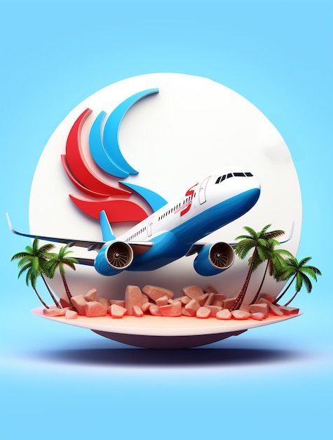 Icono de viaje 3D con avión