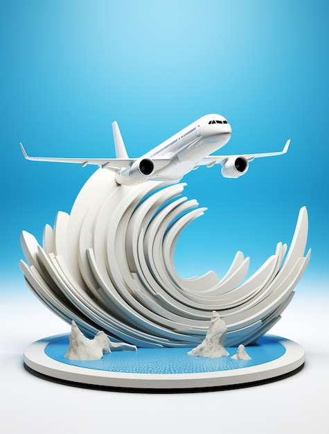 Icono de viaje 3D con avión