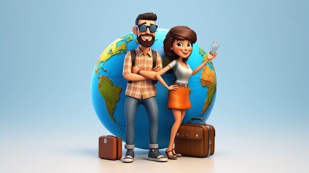 Foto gratuita icono de viaje 3d con pareja