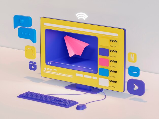 Iconos de comunicación y redes sociales en la computadora personal