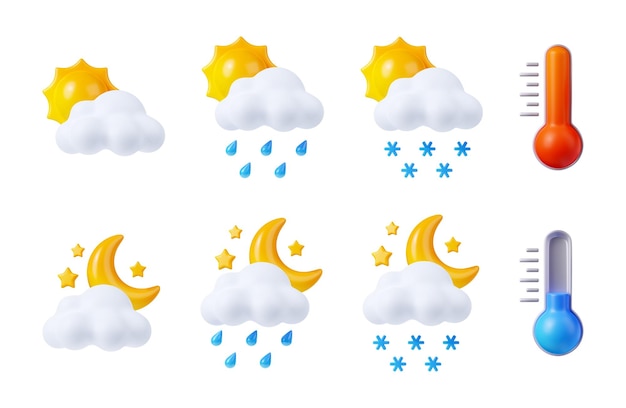 Iconos de pronóstico del tiempo con termómetros