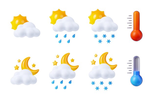 Iconos de pronóstico del tiempo con termómetros