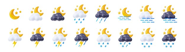 Iconos del tiempo pronóstico meteorológico para la noche