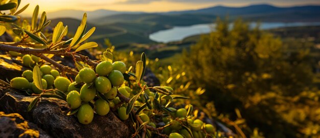 Idea de banner de primer plano de aceitunas maduras o publicidad para espacio libre de cocina mediterránea