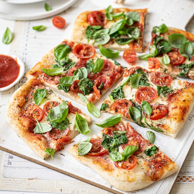 Foto gratuita idea de receta de comida de pizza casera fresca