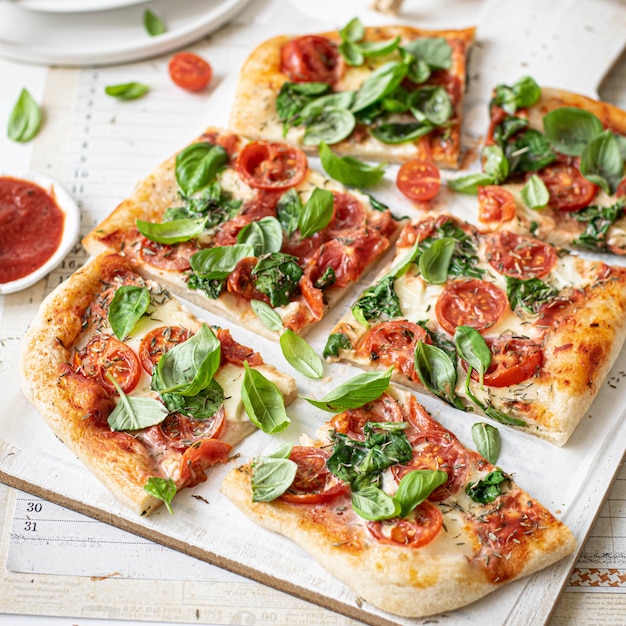 Idea de receta de comida de pizza casera fresca