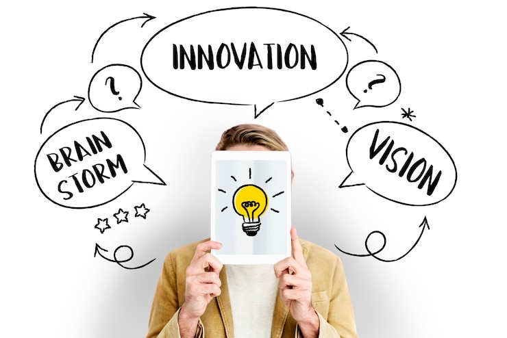 Foto gratuito ideas frescas innovación creativa bombilla