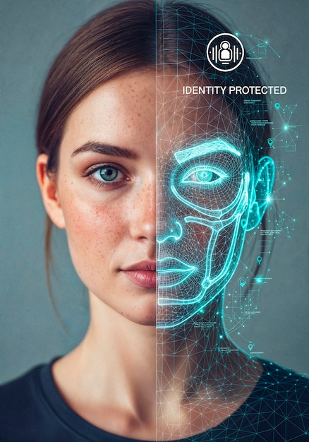 Identity protected biometric scan of a woman's face