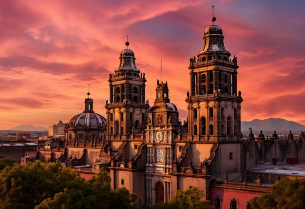 Iglesia mexicana al amanecer