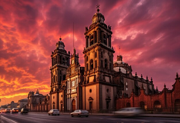 Iglesia mexicana al amanecer