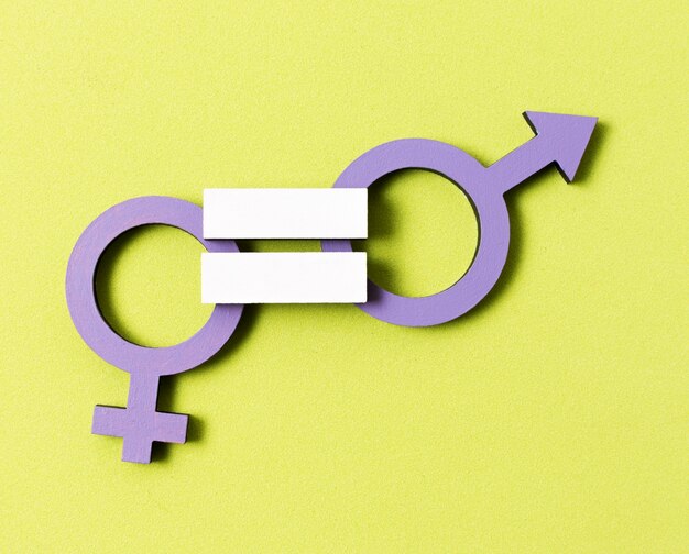Igualdad entre primer plano de símbolos de género de hombre y mujer