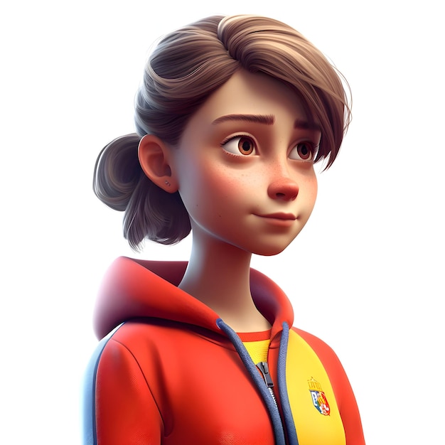 Ilustración 3D de una adolescente con una sudadera con capucha