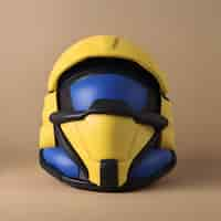 Foto gratuita ilustración 3d de un casco amarillo con inserciones azules y negras.