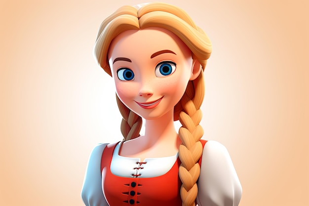 Foto gratuita ilustración 3d de una chica rubia con un vestido tradicional alemán con un fondo claro