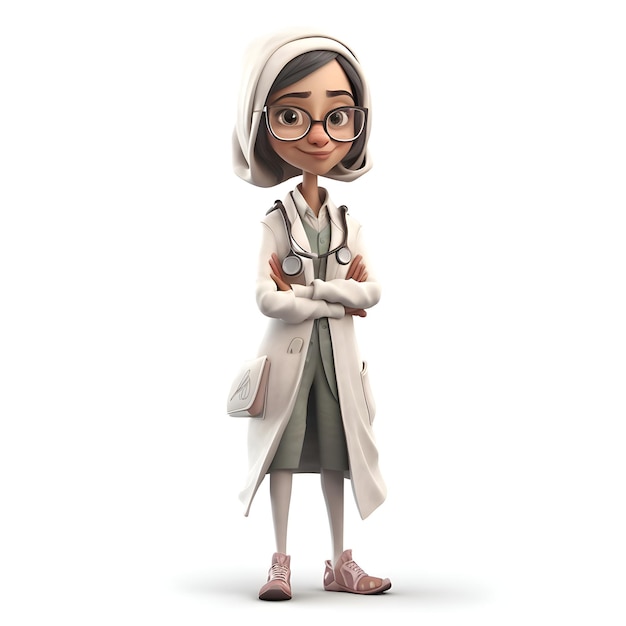 Foto gratuita ilustración 3d de una doctora con gafas y bata blanca