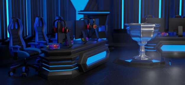 Ilustración 3d de fondo azul de campeonato de esports