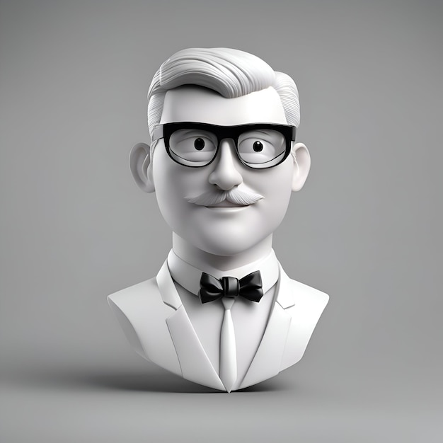 Ilustración 3D de un hombre blanco con gafas y una corbata de pollo