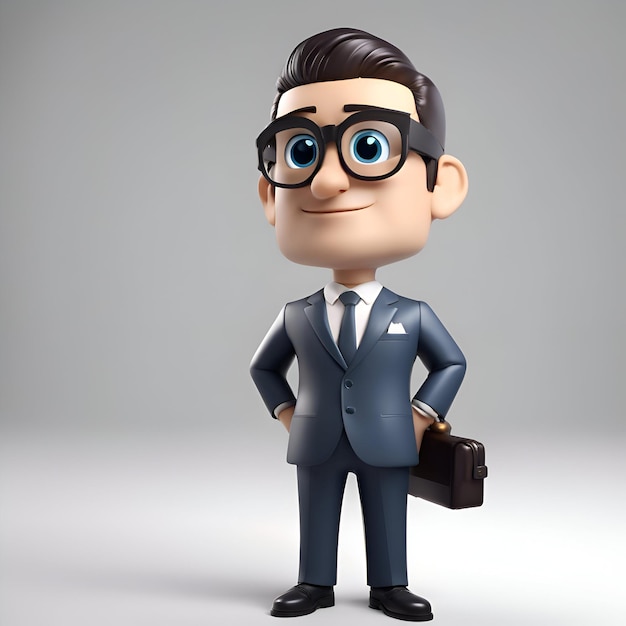 Foto gratuita ilustración en 3d de un hombre de negocios con gafas y maletín sobre fondo gris