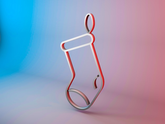 Ilustración 3D del icono de calcetín de Navidad con un fondo degradado detrás