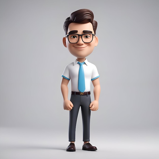 Ilustración en 3D de un joven casual con gafas y corbata