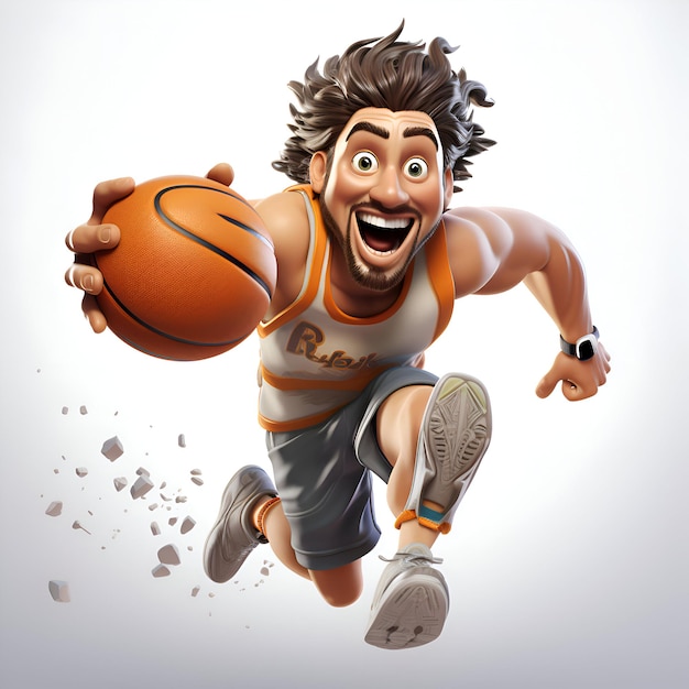 Foto gratuita ilustración 3d de un jugador de baloncesto saltando con una pelota en las manos