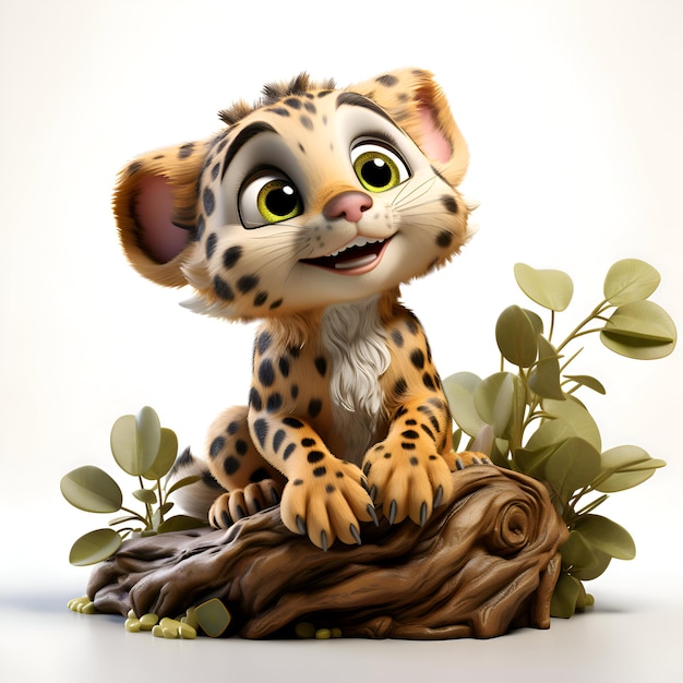 Foto gratuita ilustración 3d de un leopardo de dibujos animados sentado en un árbol