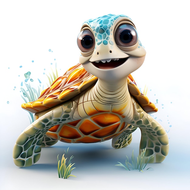 Foto gratuita ilustración 3d de una linda tortuga marina de dibujos animados sobre un fondo blanco