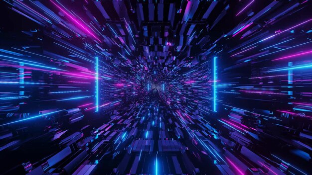 Ilustración 3D de luces tecno futuristas de ciencia ficción azul y púrpura, fondo fresco