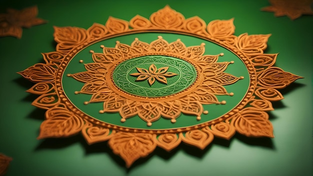 Foto gratuita ilustración 3d de mandala con adornos florales sobre fondo verde