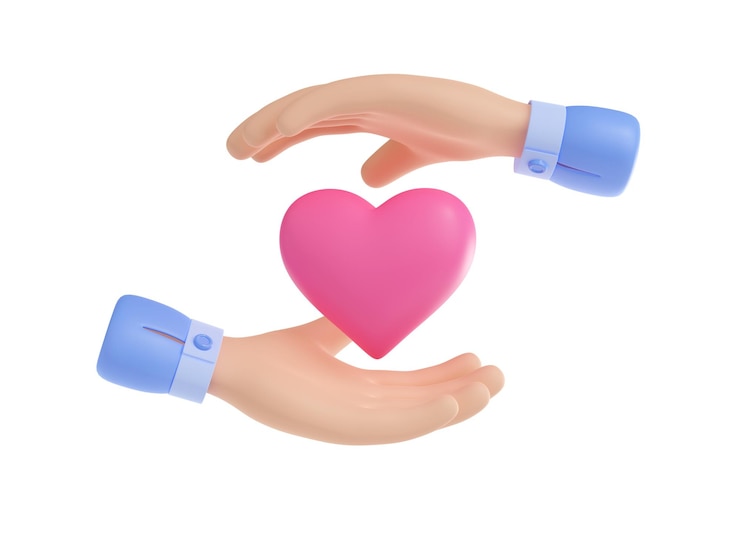 Foto gratuito ilustración 3d de manos con corazón en blanco