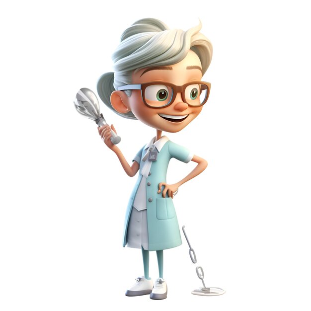 Ilustración en 3D de un médico de personajes de dibujos animados con un estetoscopio
