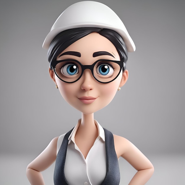 Foto gratuita ilustración en 3d de una mujer arquitecta con un casco blanco y gafas