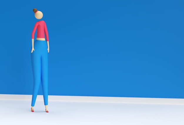 Ilustración 3D de mujer de pie, diseño de renderizado 3D.