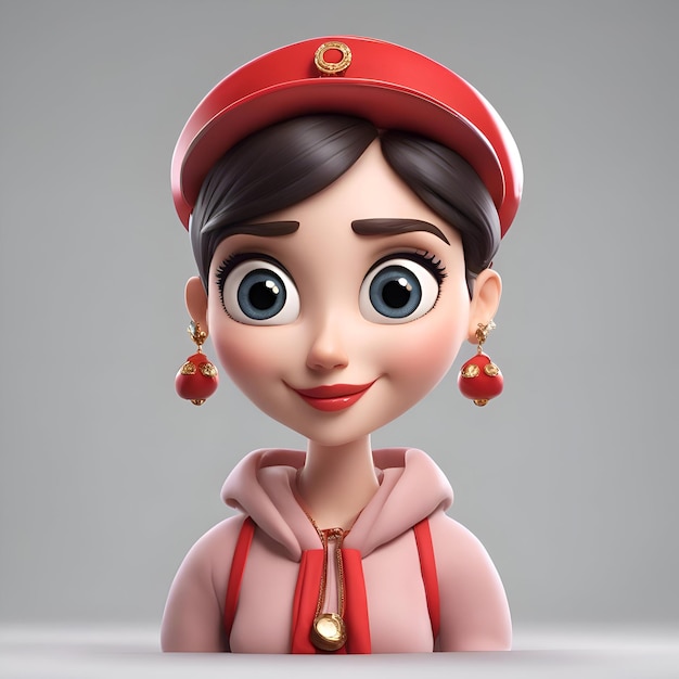 Foto gratuita ilustración en 3d de una niña linda con una boina y un abrigo rojo