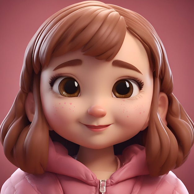 Ilustración en 3D de una niña linda con capucha rosa