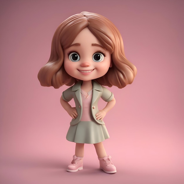 Foto gratuita ilustración en 3d de una niña con un vestido verde y cabello largo