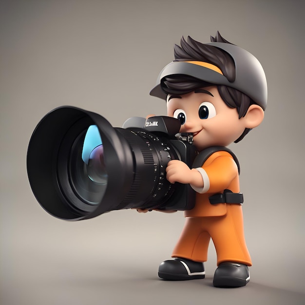 Foto gratuita ilustración en 3d de un niño con una cámara renderización en 3d