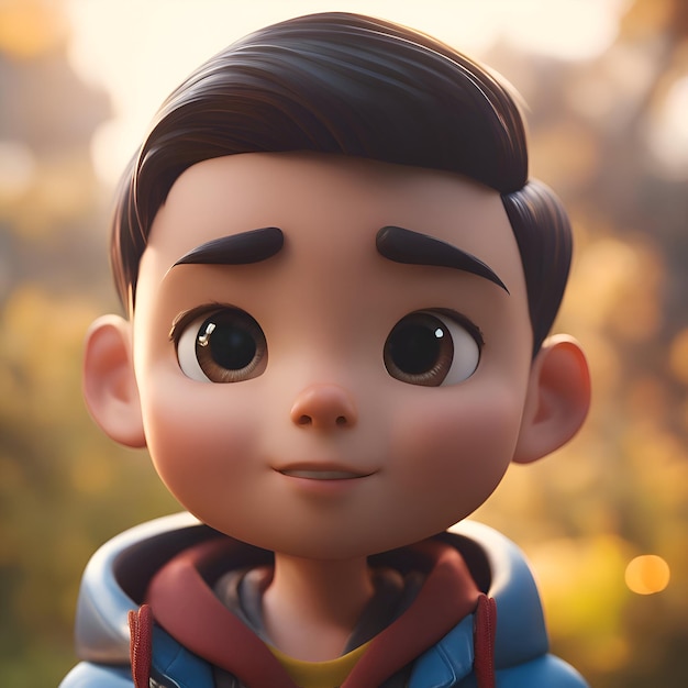 Ilustración en 3D de un niño con una expresión triste en su rostro