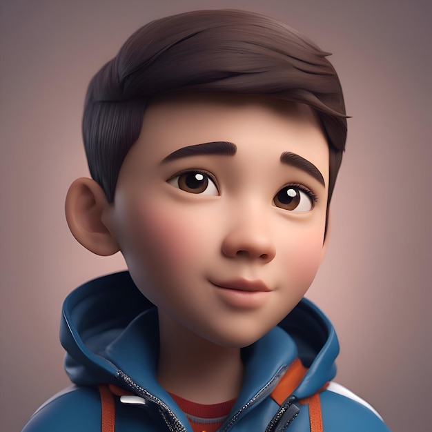 Foto gratuita ilustración en 3d de un niño lindo con cabello marrón y chaqueta azul