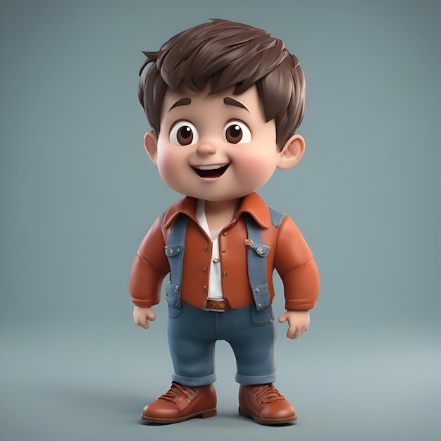 Foto gratuita ilustración en 3d de un niño lindo con chaqueta marrón y vaqueros